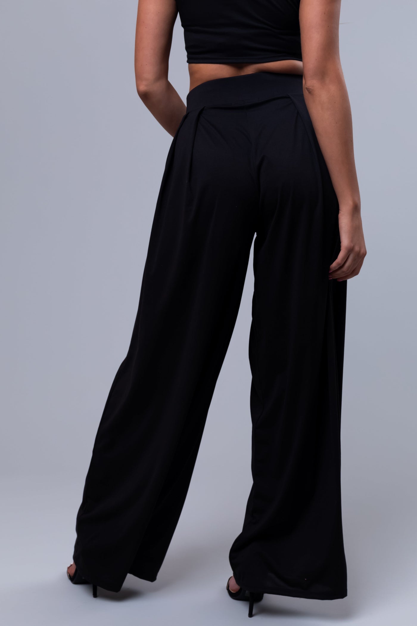 Black Wide Leg Pants with Crop Top Set
