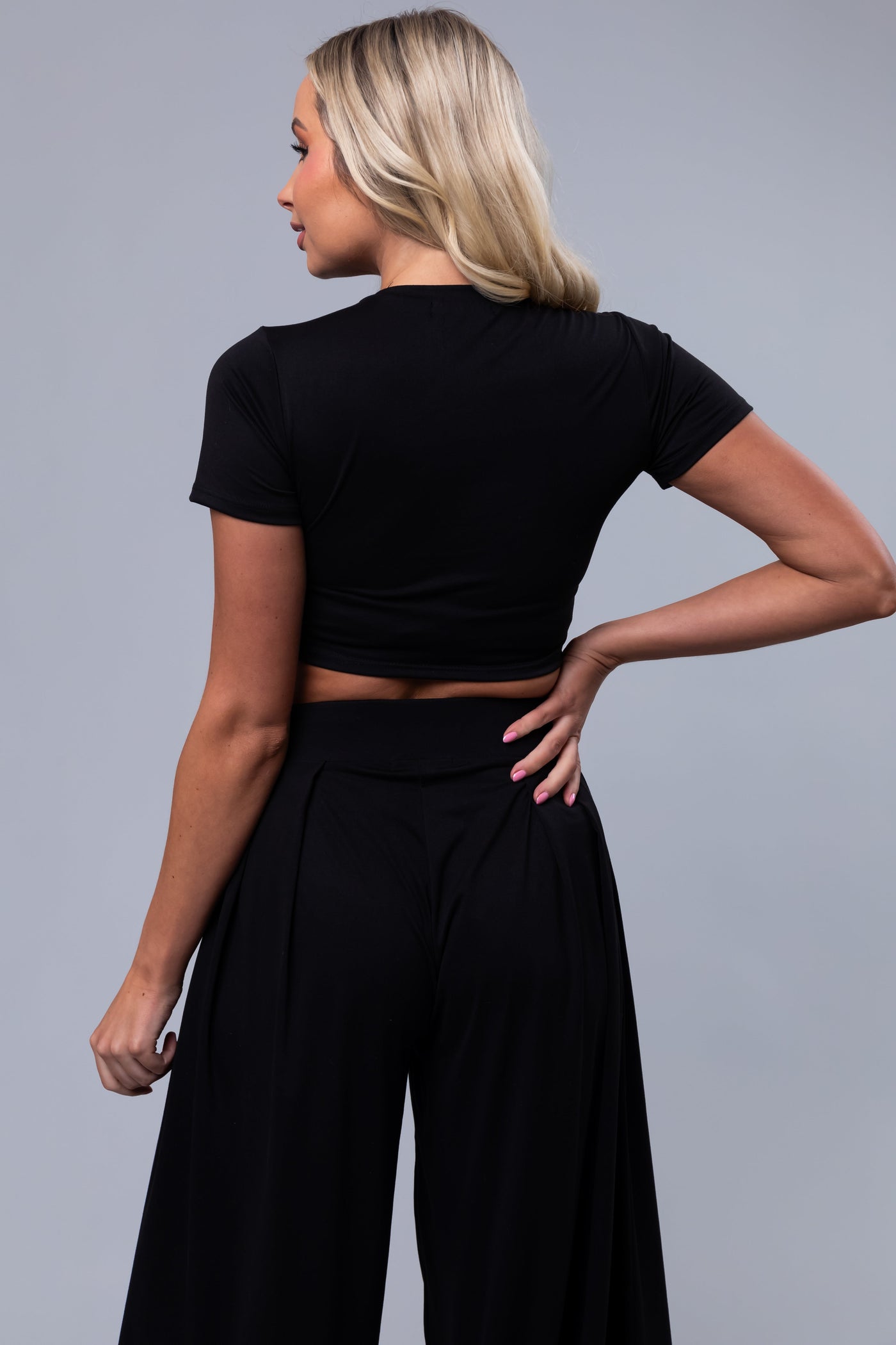 Black Wide Leg Pants with Crop Top Set