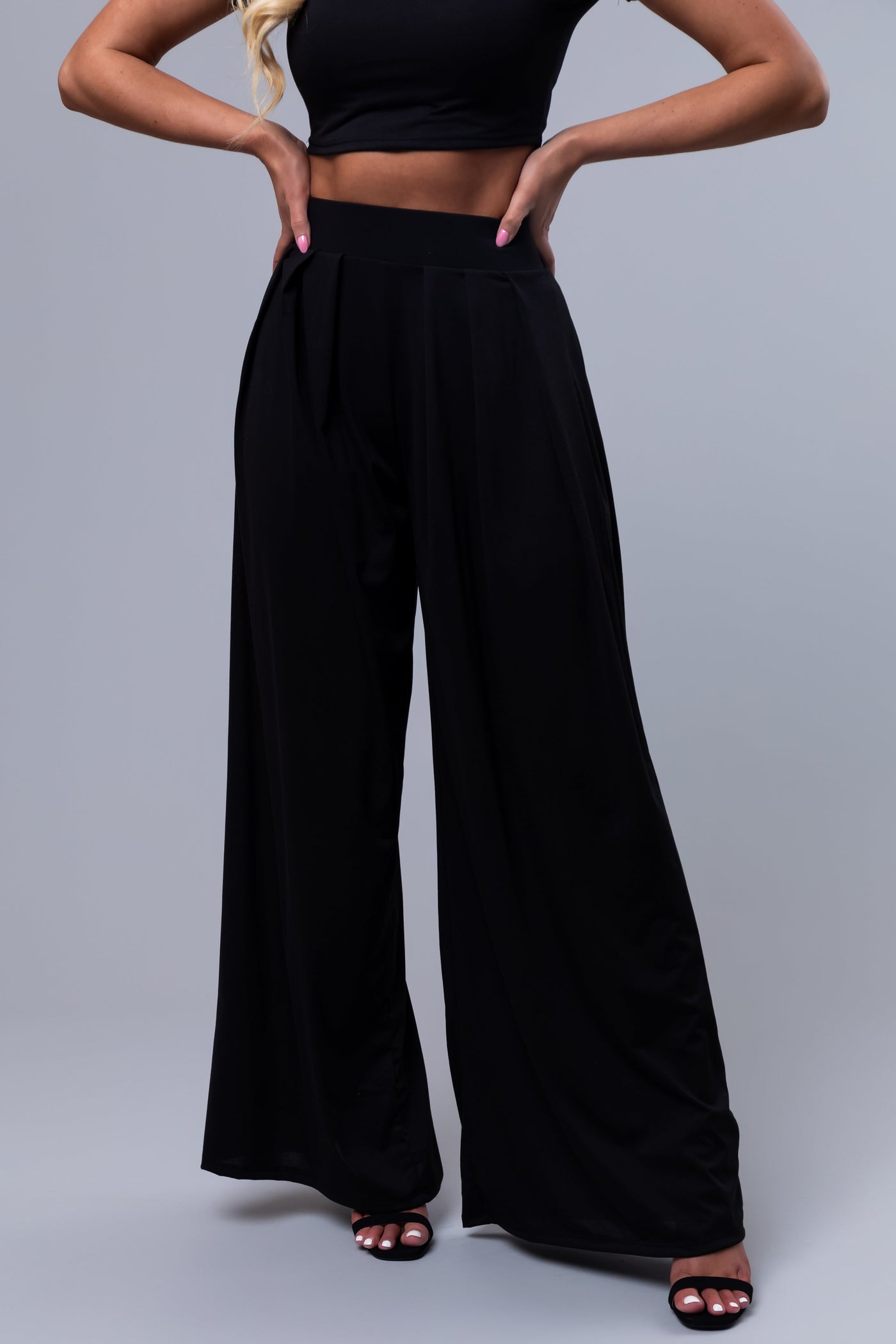 Black Wide Leg Pants with Crop Top Set