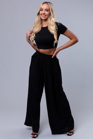 Black Wide Leg Pants with Crop Top Set