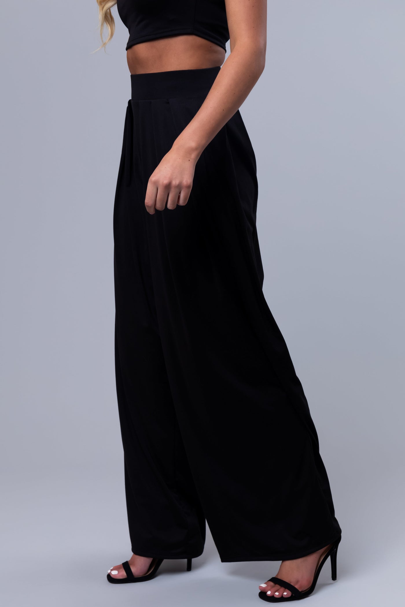 Black Wide Leg Pants with Crop Top Set
