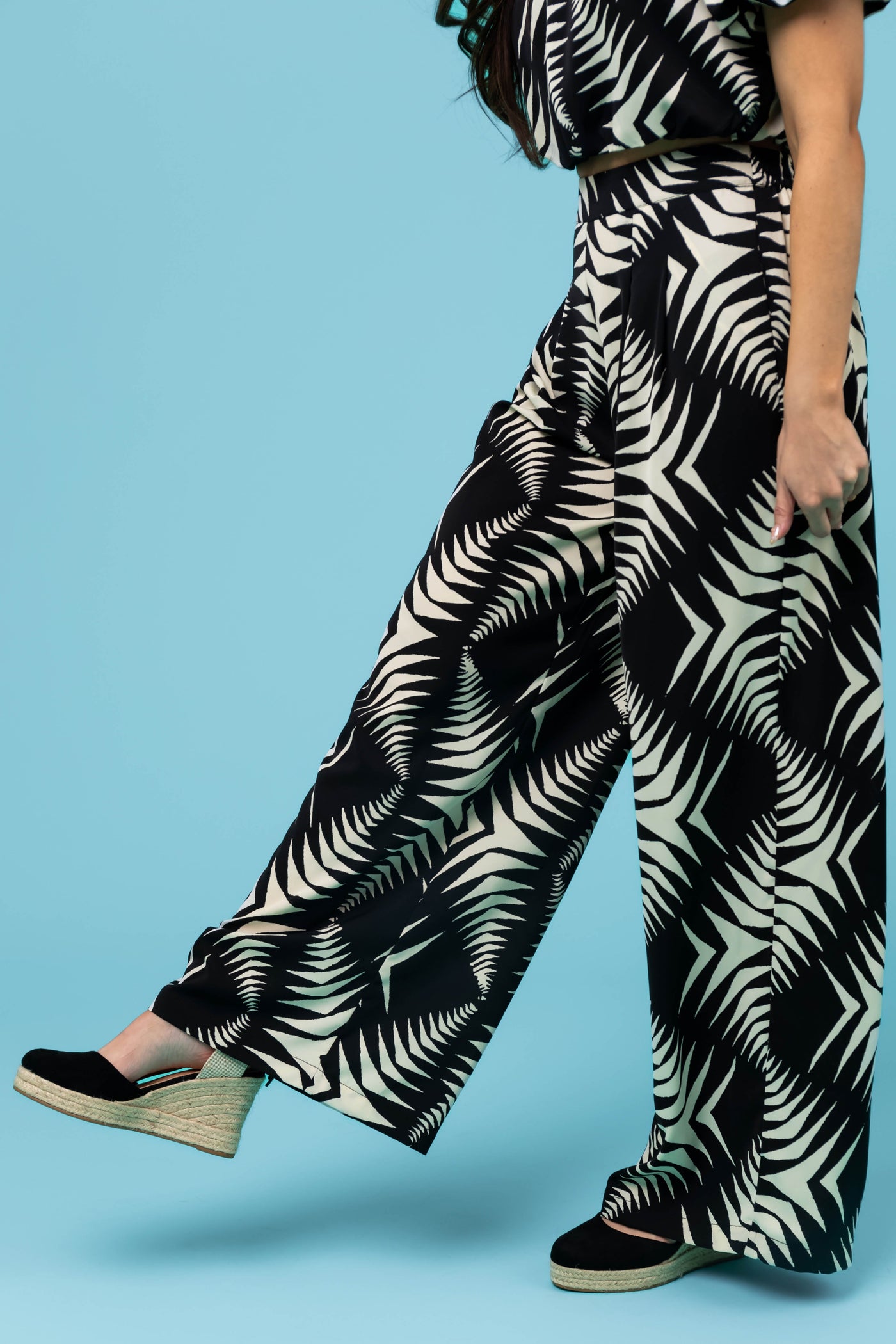 Black and Cream Wide Leg Pants