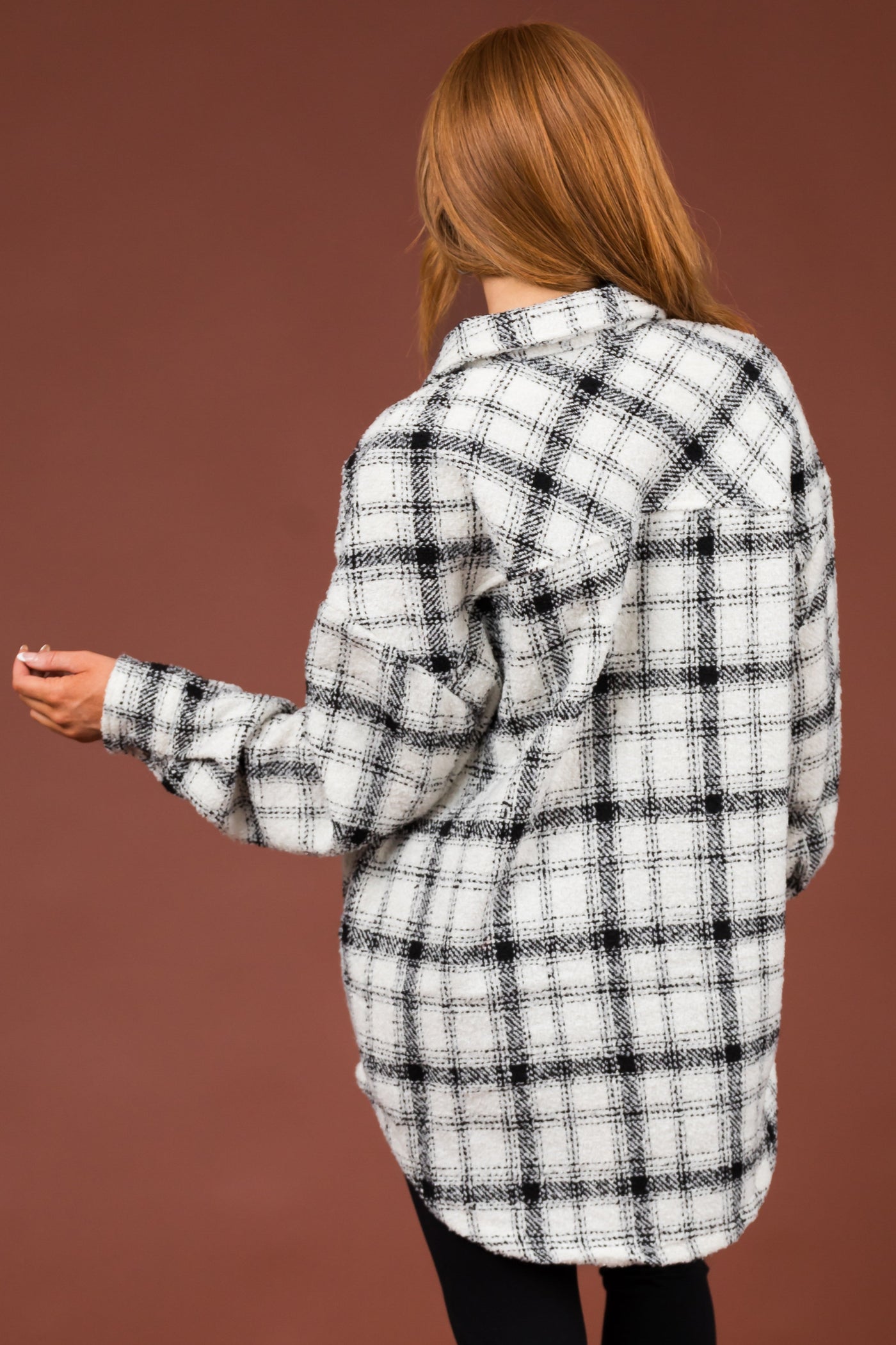 Black and Ivory Plaid Button Up Shacket
