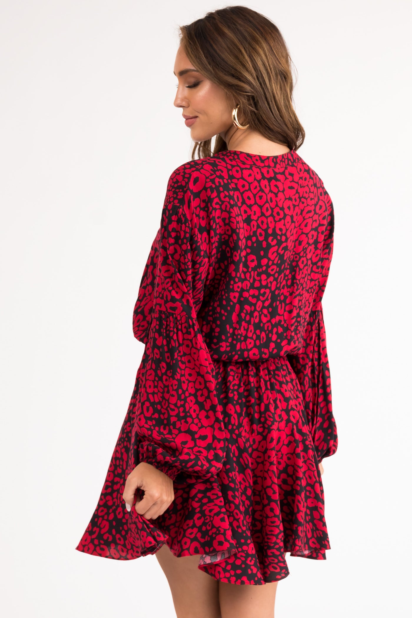 Black and Ruby Animal Print Button Mini Dress