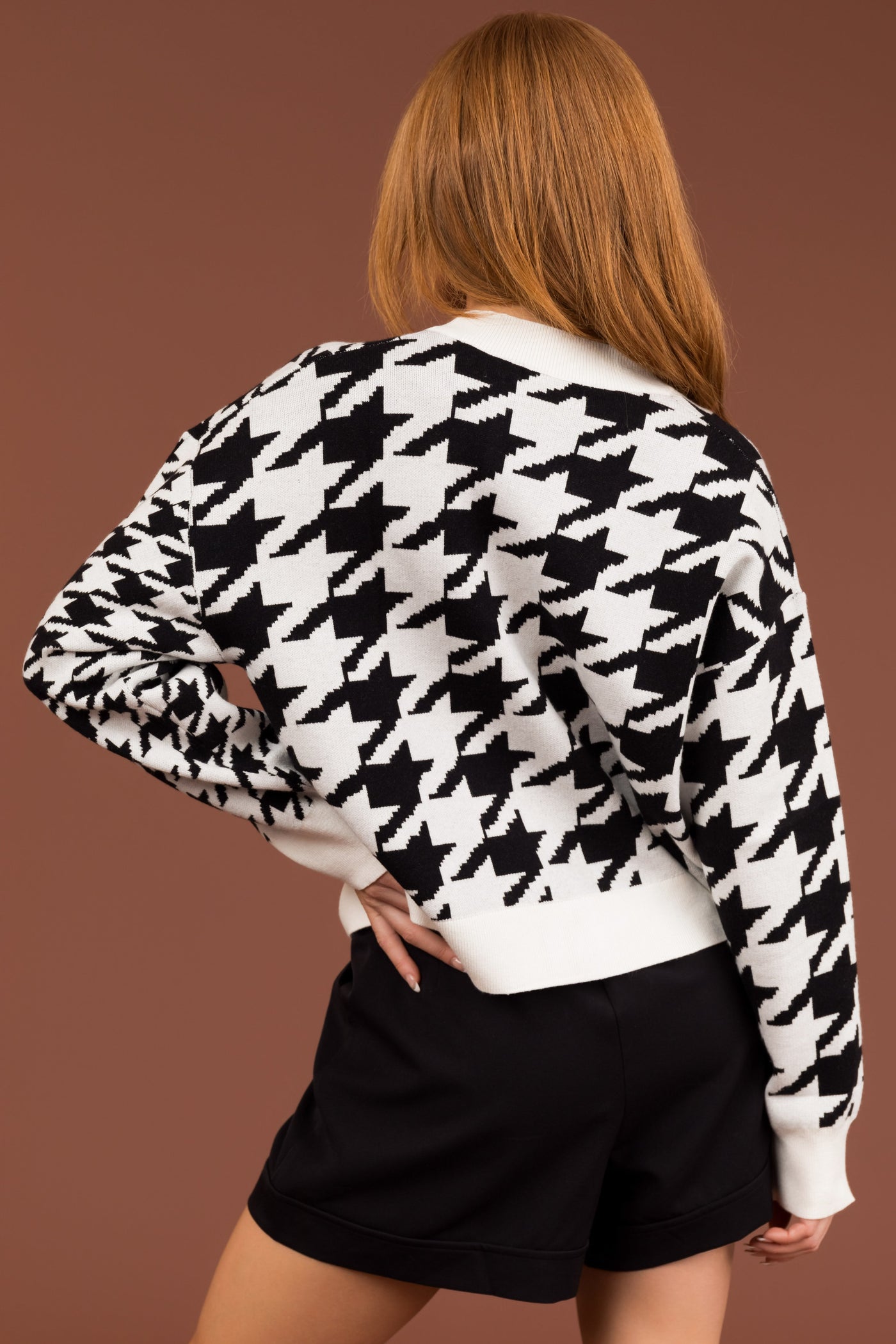 Black and White Houndstooth Button Down Cardigan