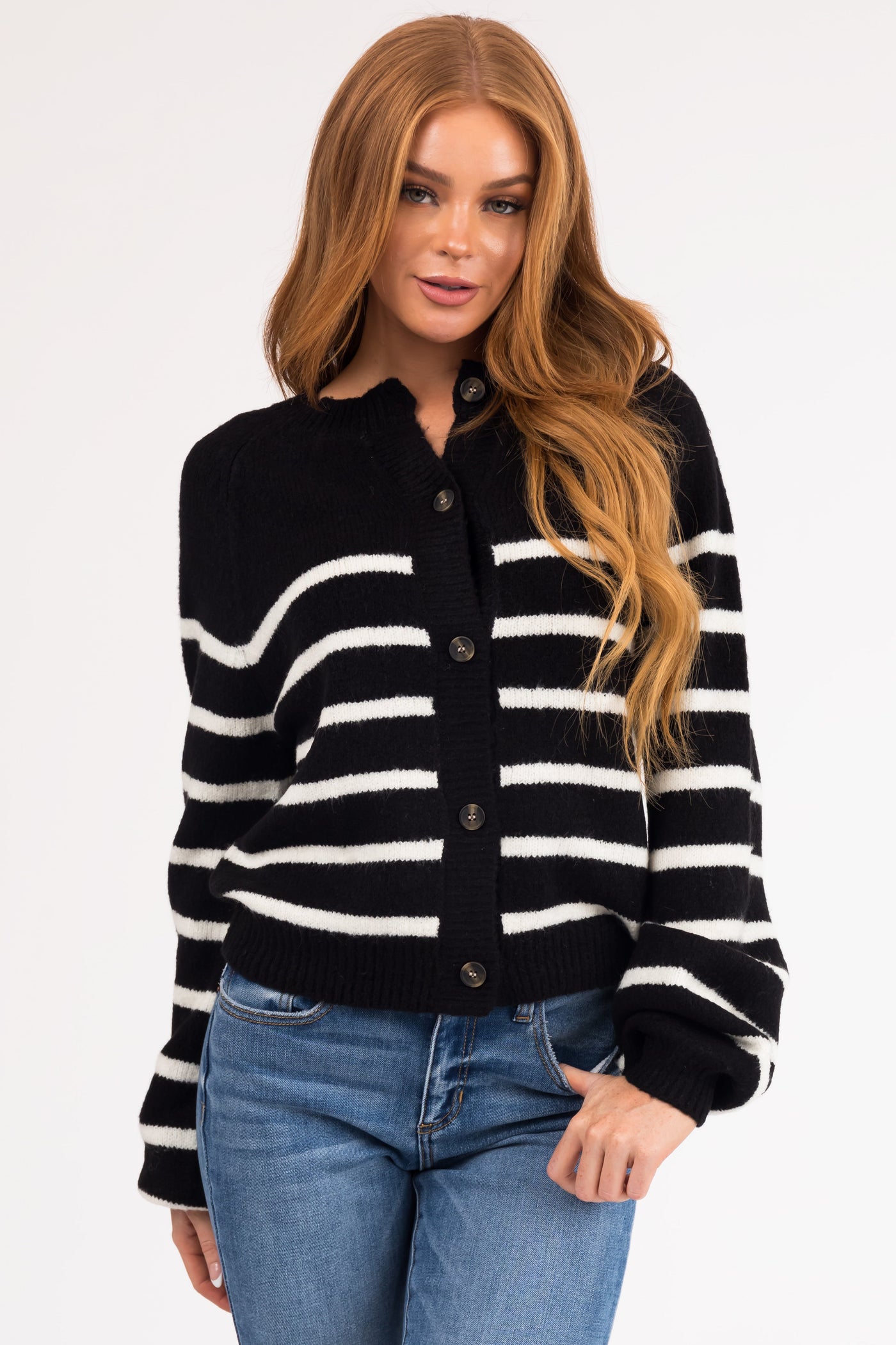 Black and White Striped Button Down Cardigan