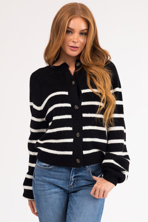 Black and White Striped Button Down Cardigan