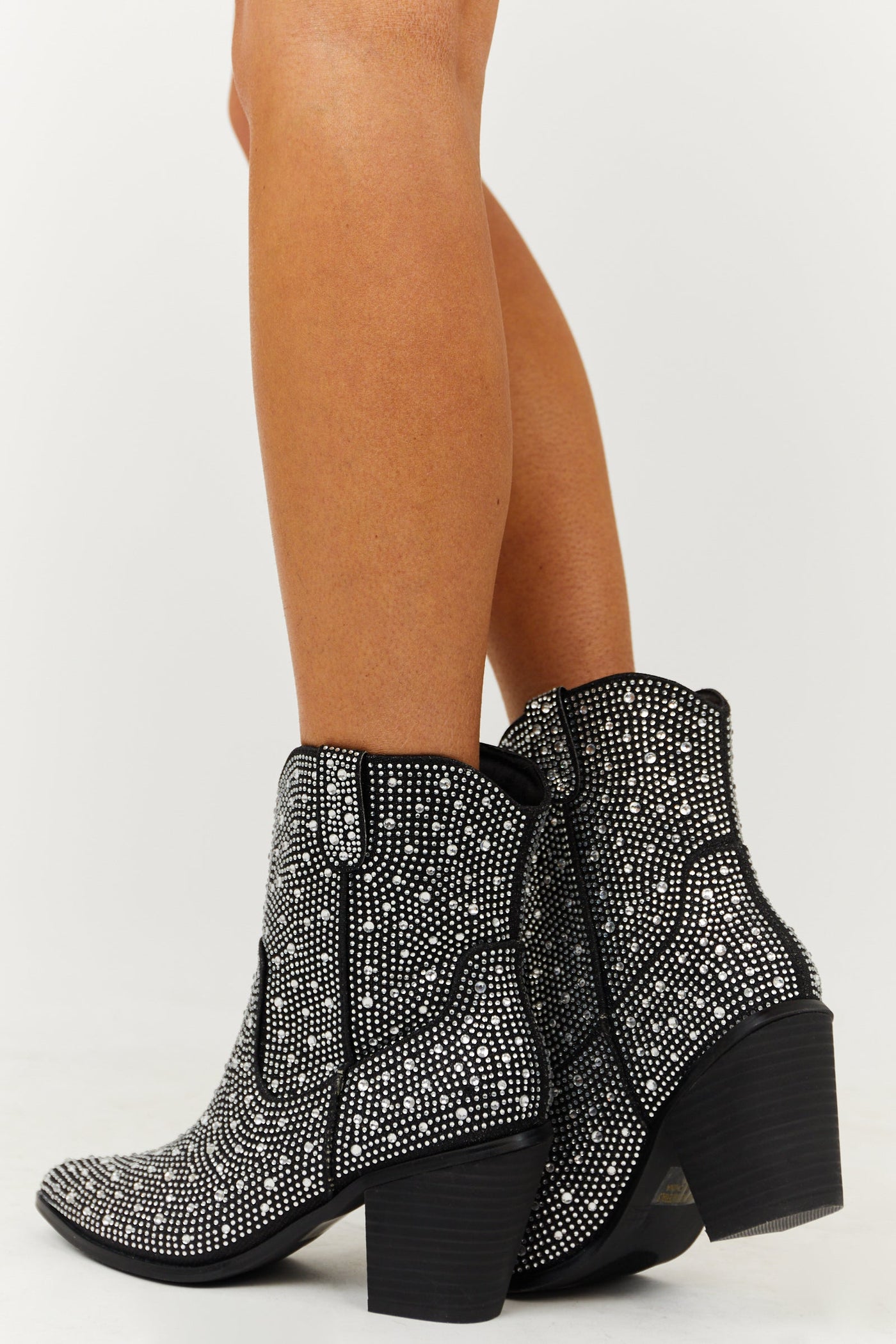 Black Bedazzled High Heel Western Booties