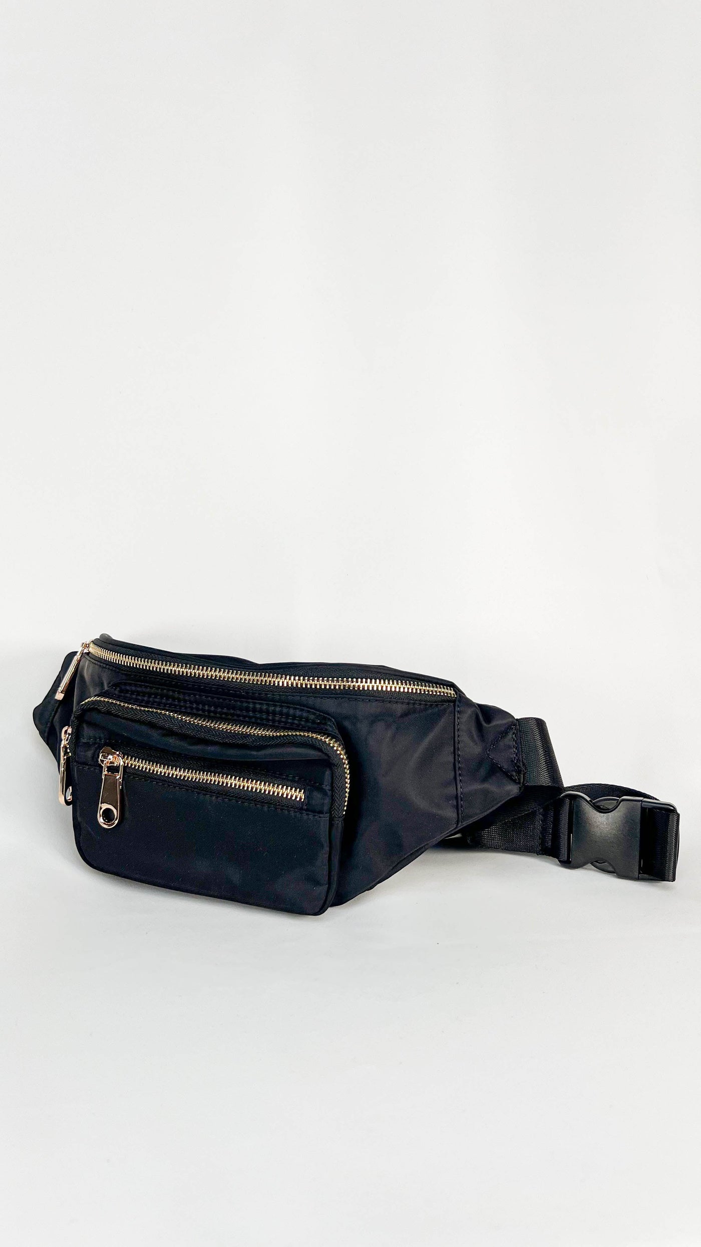 Black Buckle Strap Zipper Nylon Crossbody Bag