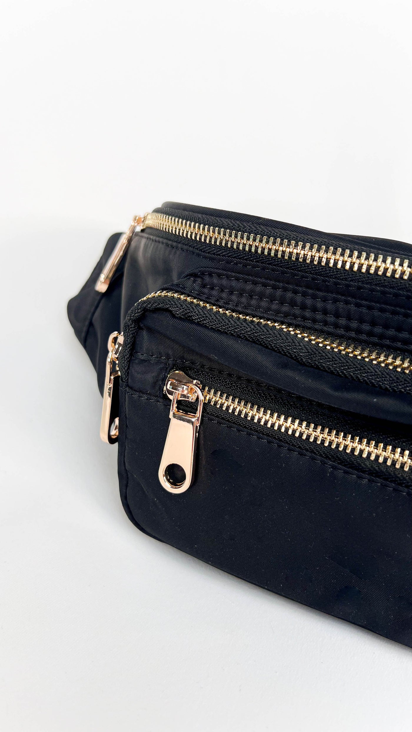 Black Buckle Strap Zipper Nylon Crossbody Bag