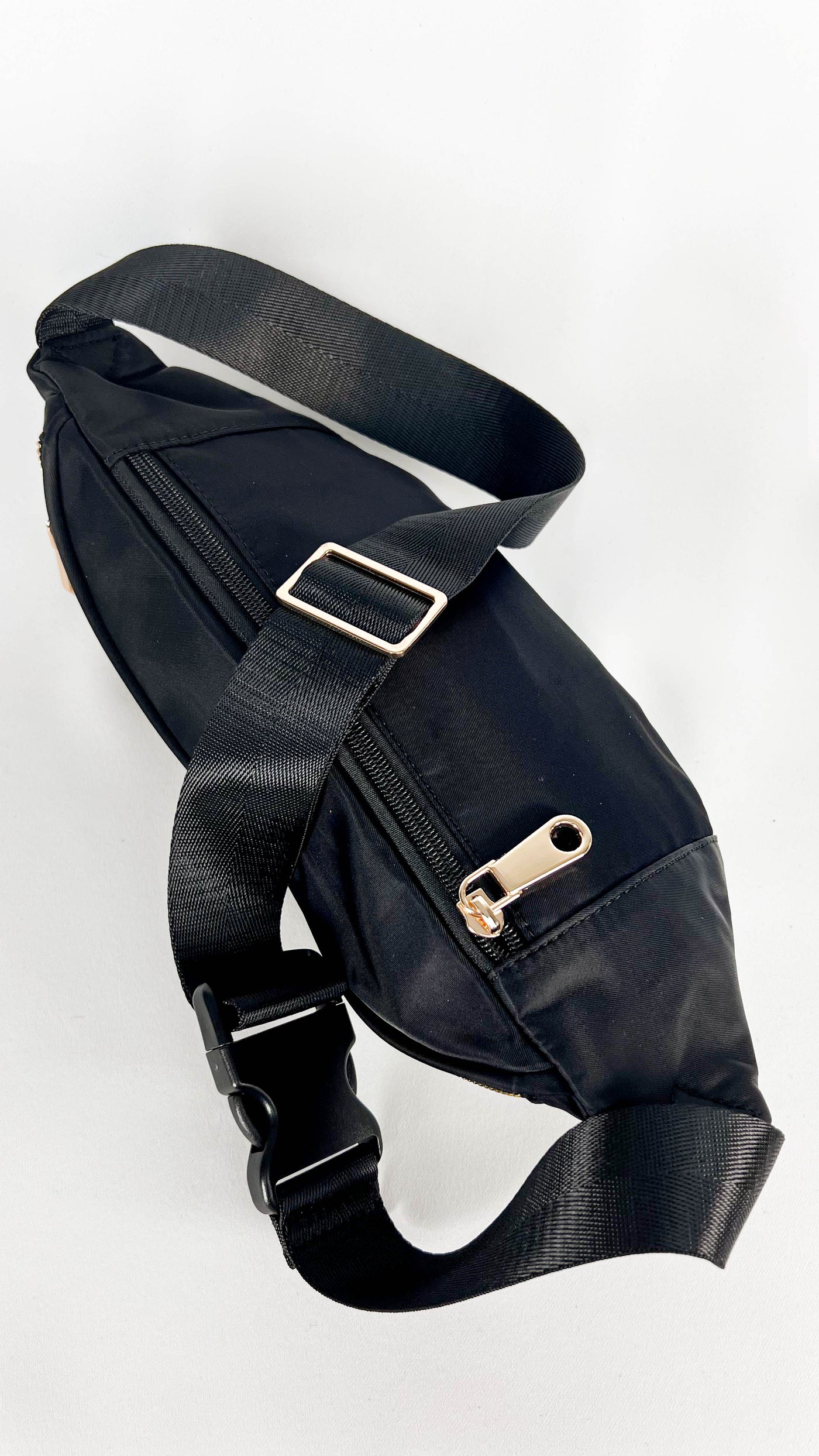 Black Buckle Strap Zipper Nylon Crossbody Bag