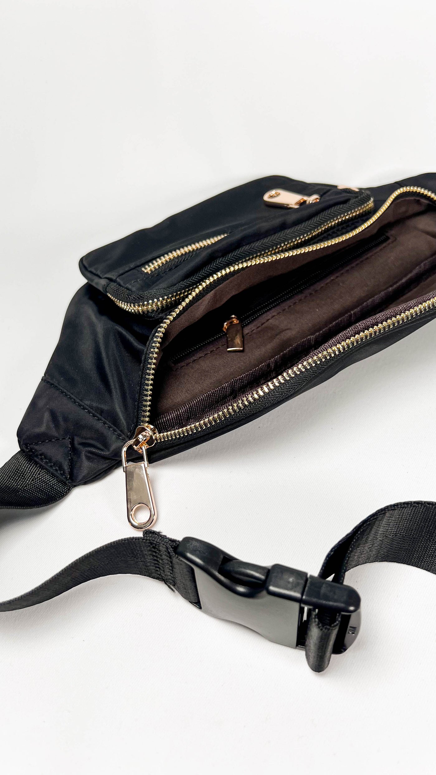 Black Buckle Strap Zipper Nylon Crossbody Bag