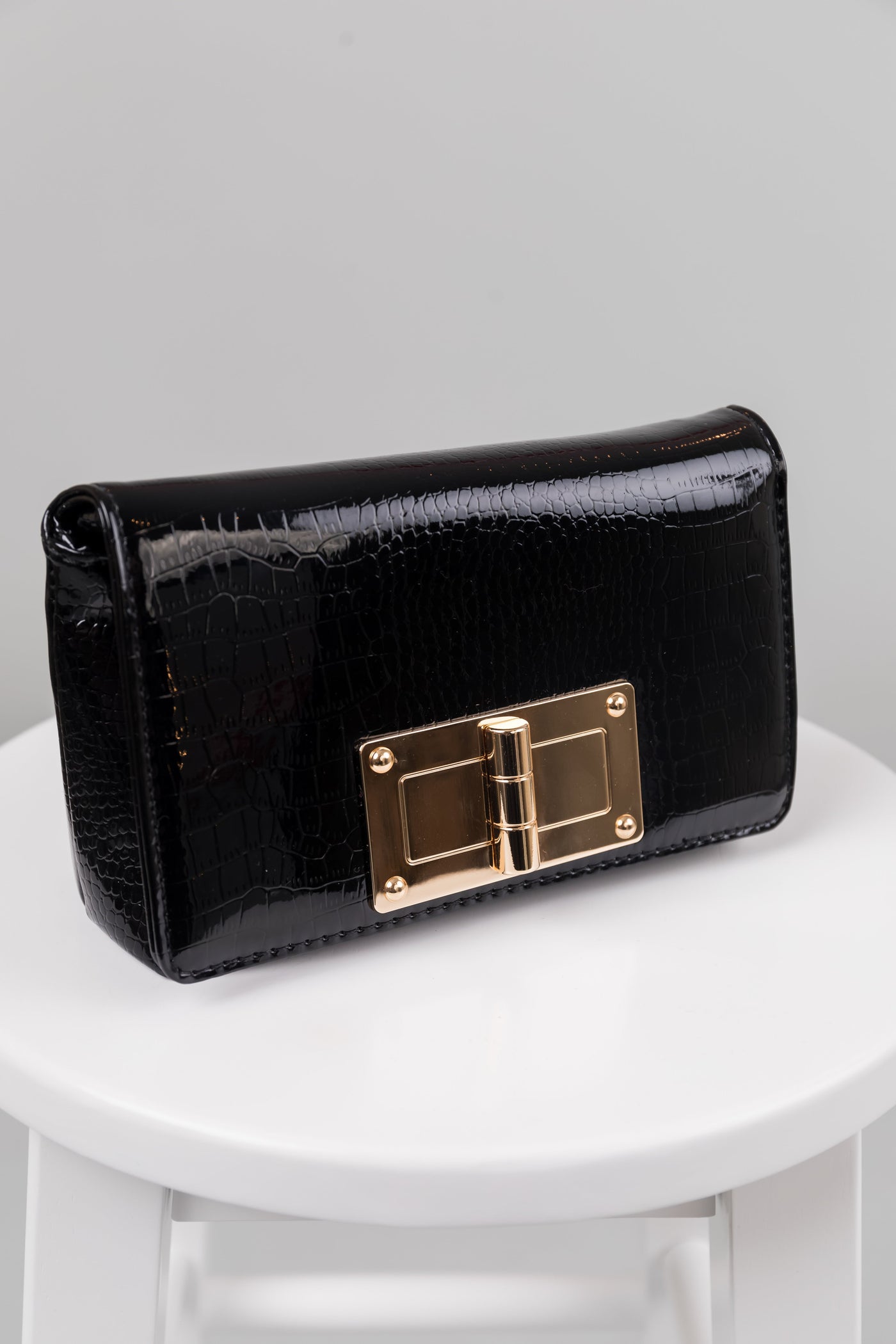 Black Crocodile Textured Clutch Purse