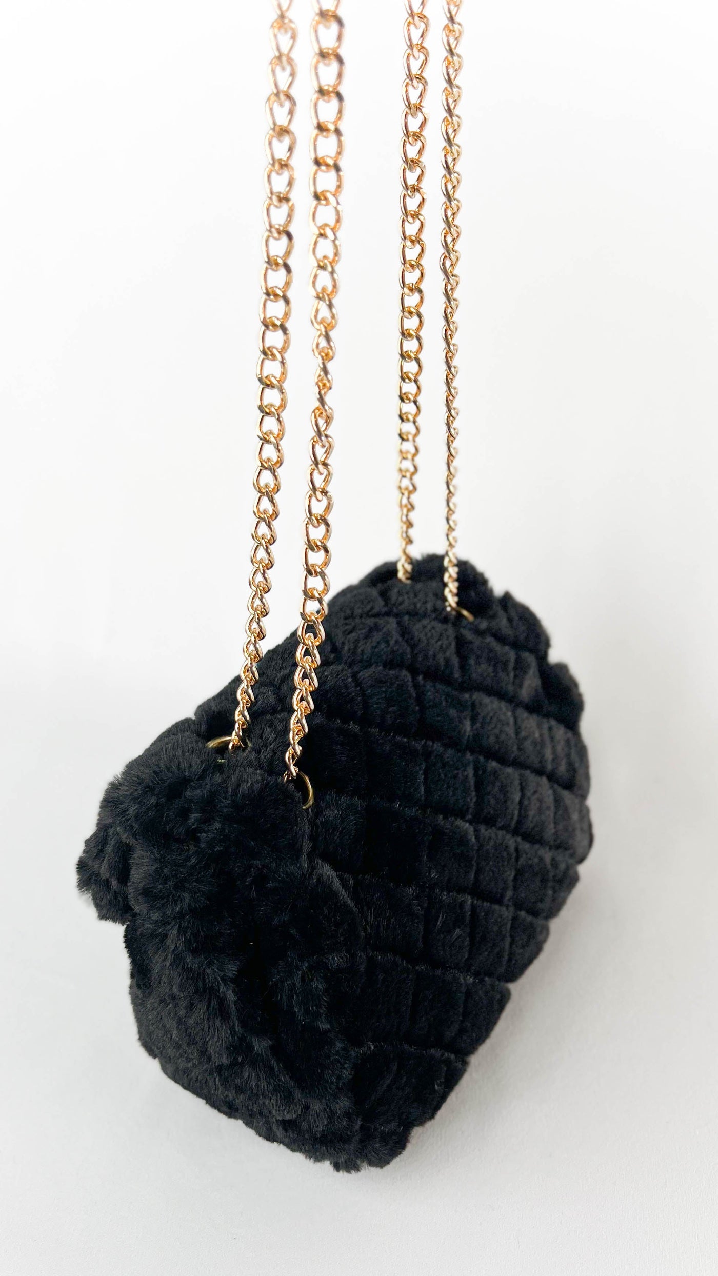 Black Faux Fur Quilted Chain Strap Purse