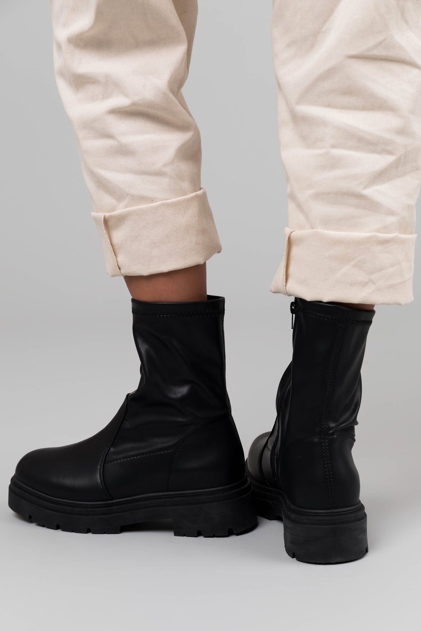 Black Faux Leather Chunky Bootie