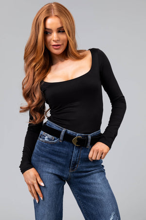 Black Faux Suede Pointed Buckle Belt