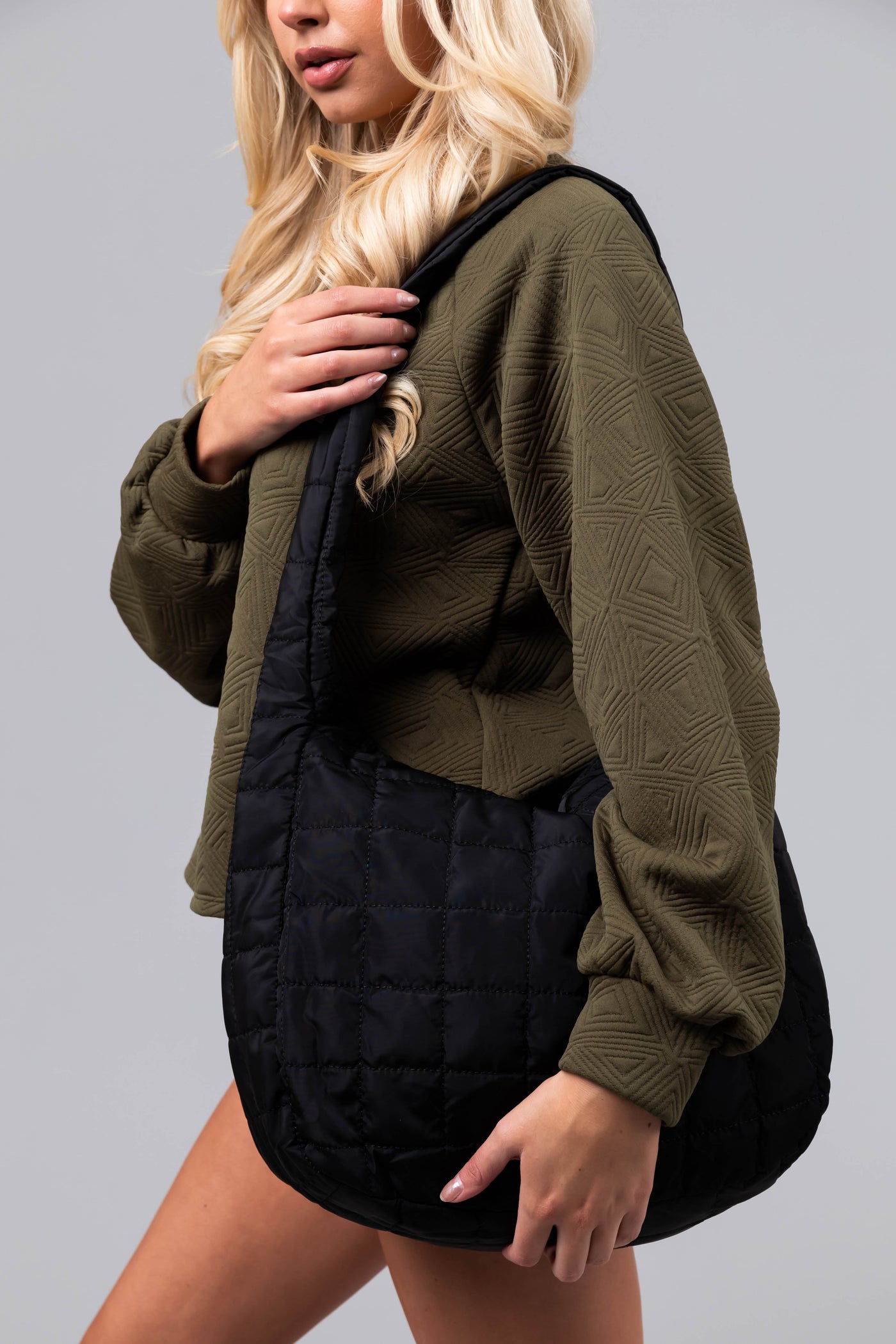 Black French Quilt Large Handbag