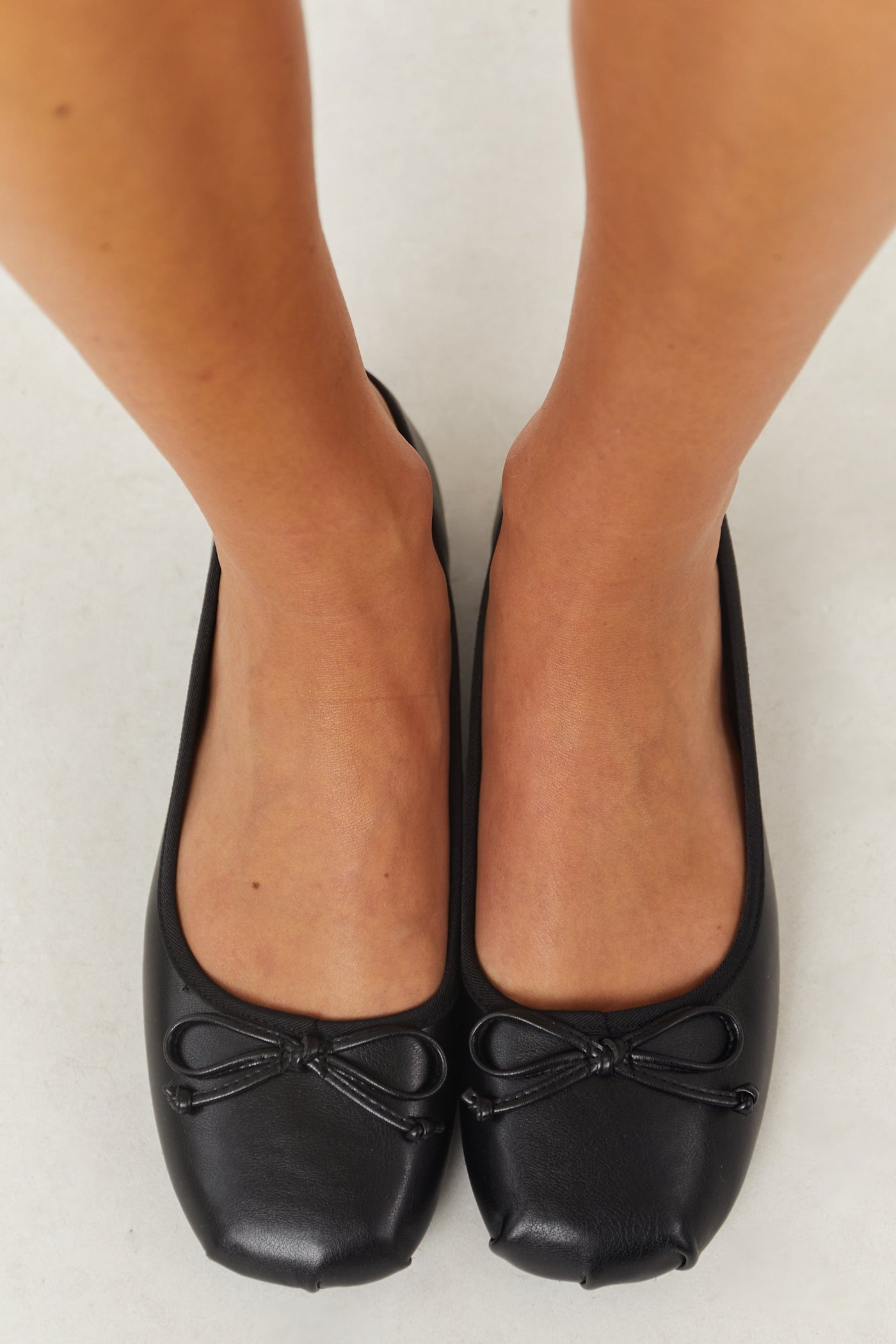 Black Pleather Bow Detail Ballerina Flats