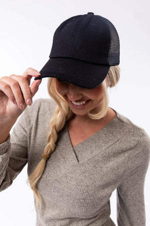 Black Solid Snap Back Trucker Cap