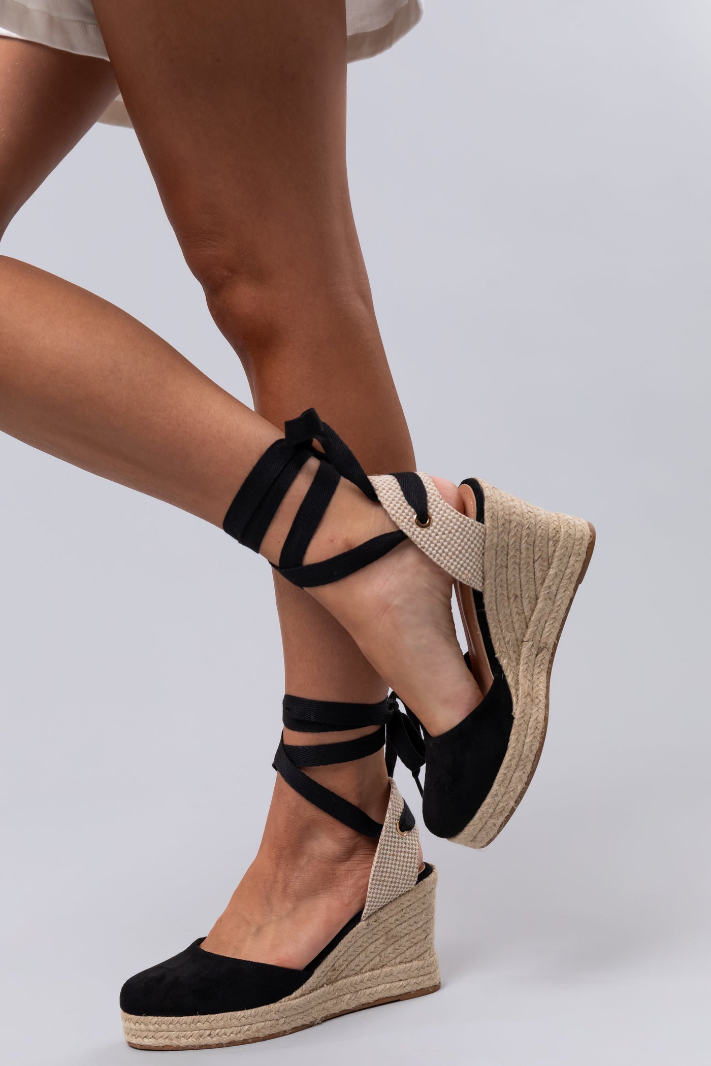 Black Suede Closed Toe Espadrille Wedges