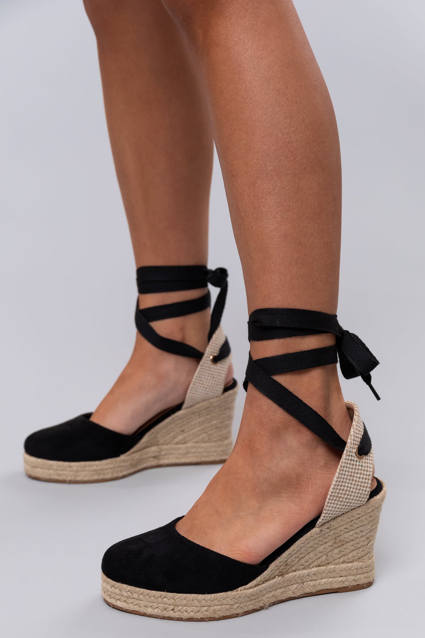 Black Suede Closed Toe Espadrille Wedges