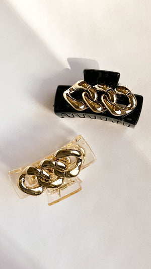 Black and Clear Chain Detail Hair Claw Clips