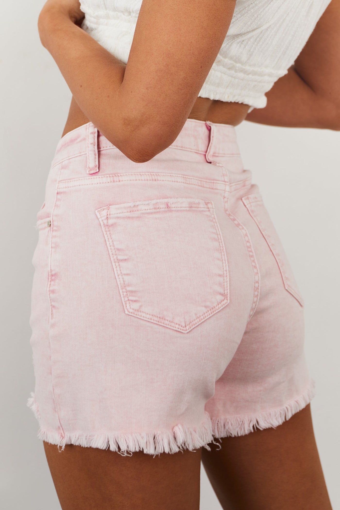 Risen Blush Acid High Rise Distressed Frayed Hem Shorts