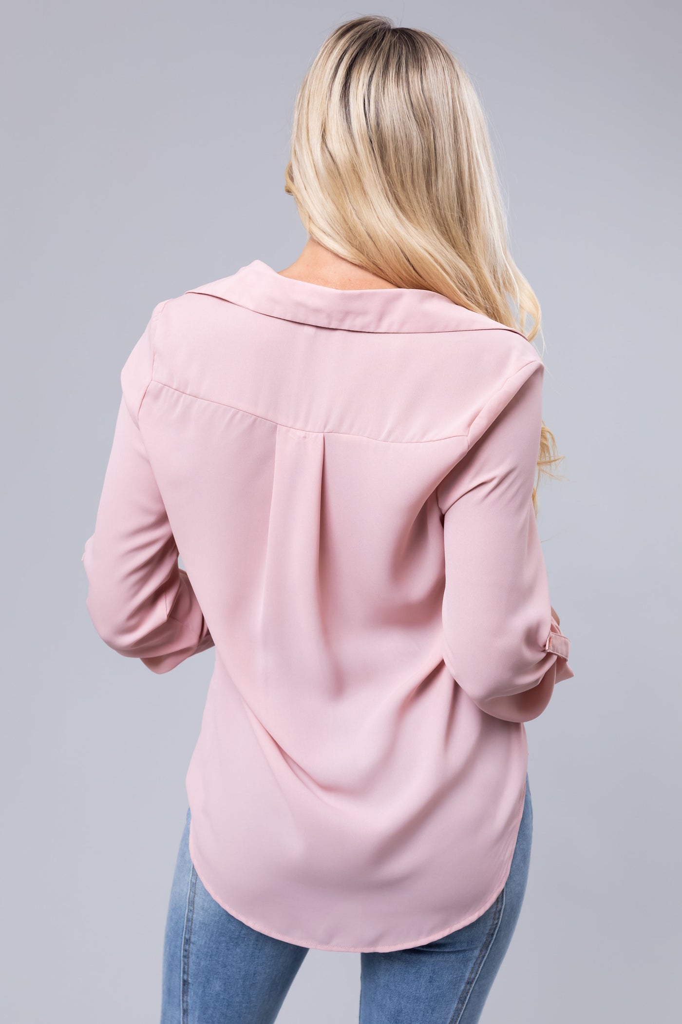 Blush Chest Pocket Collared Blouse