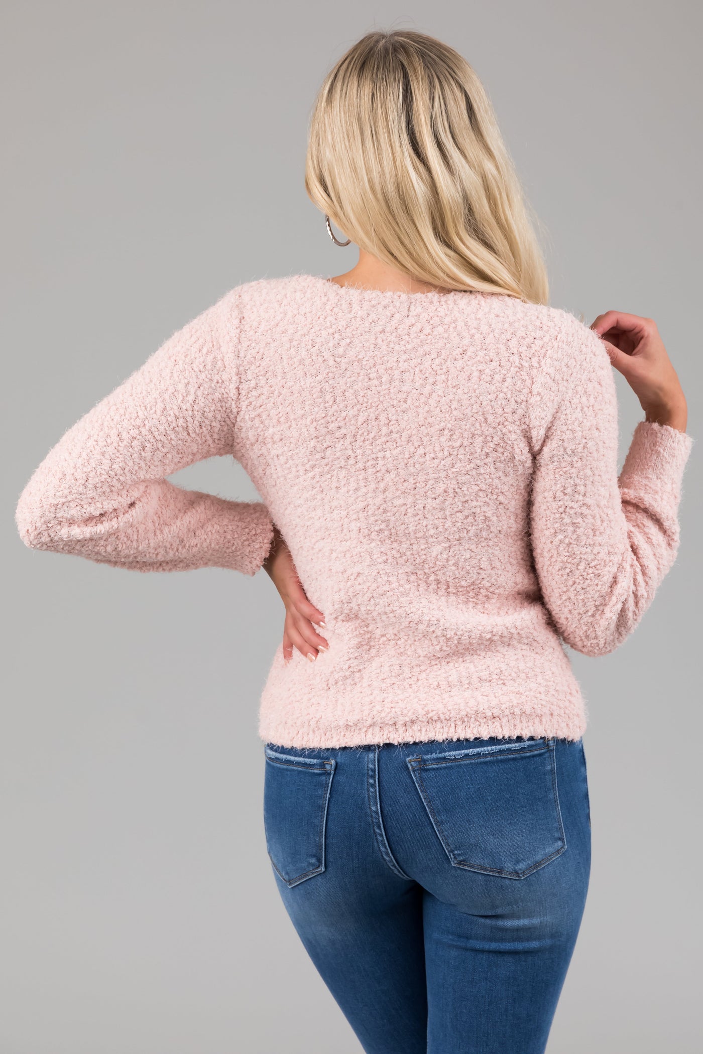 Blush Textured Balloon Sleeve Sweater