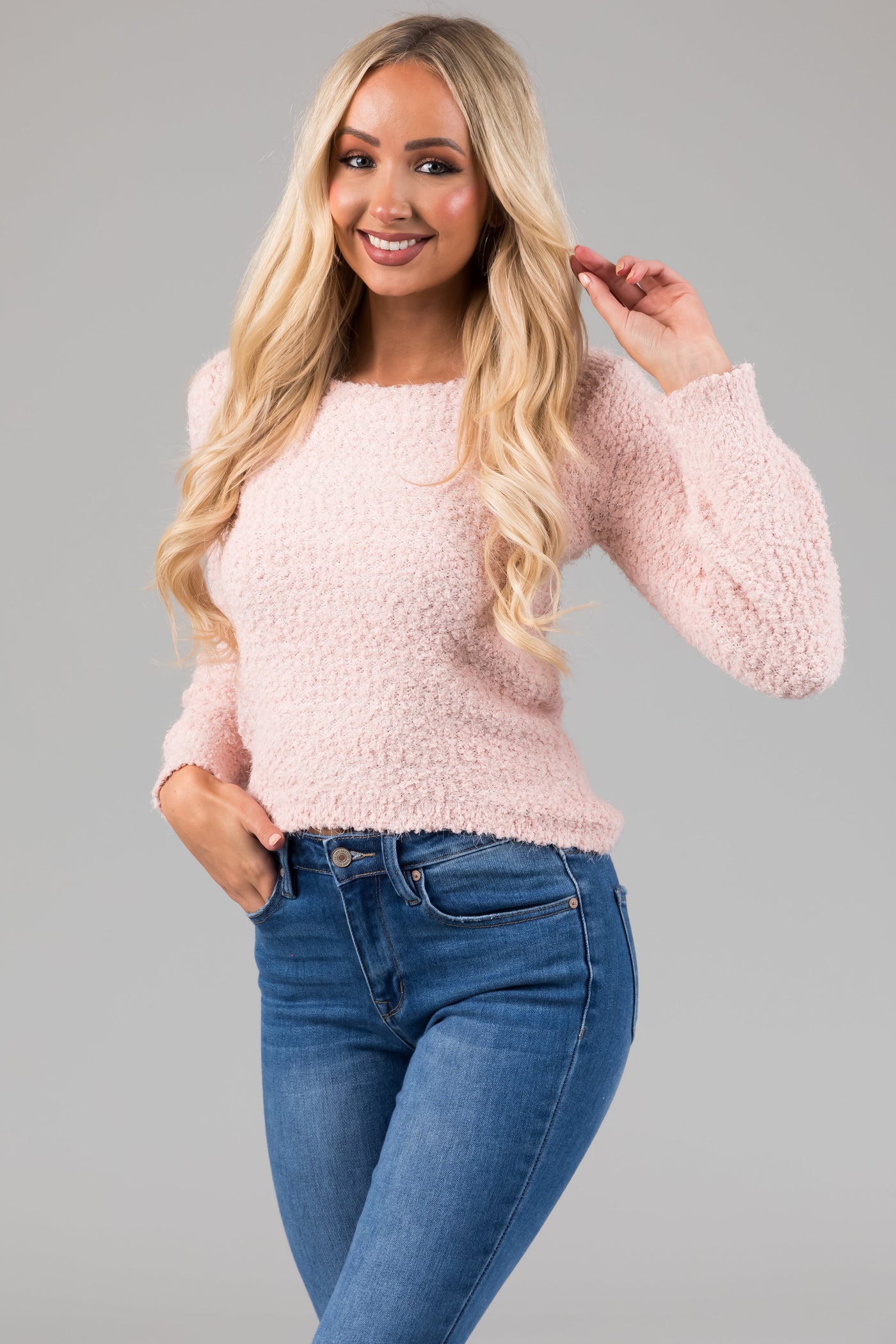 Blush Textured Balloon Sleeve Sweater