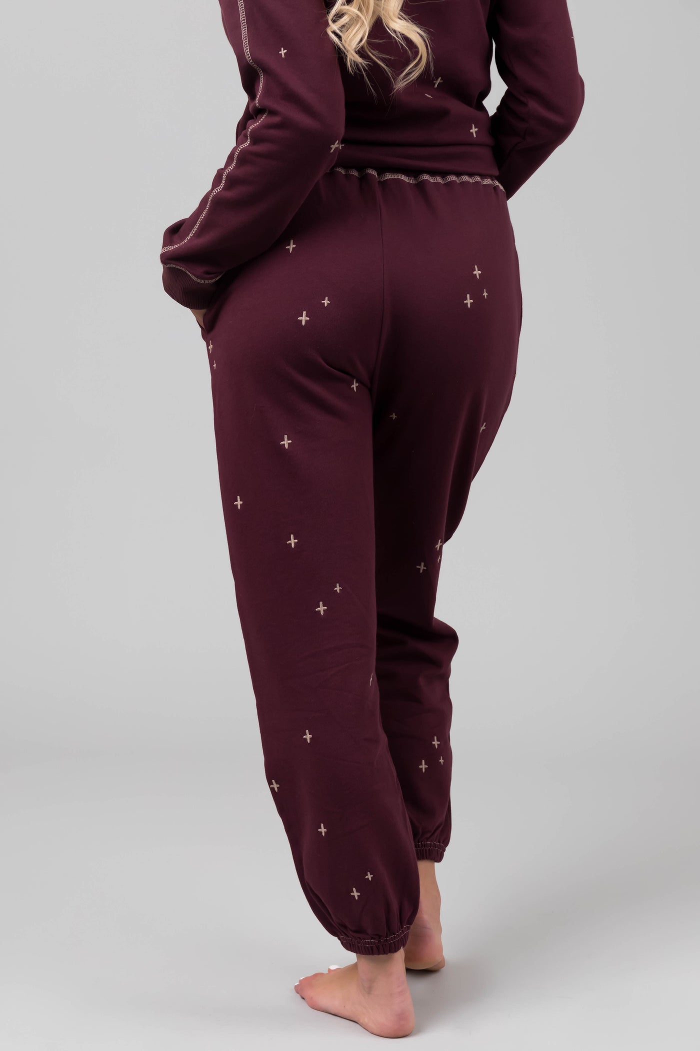 Boysenberry Embroidered Top and Jogger Set