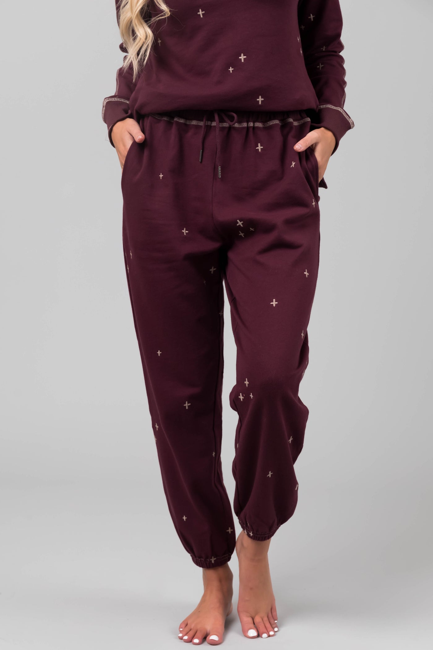 Boysenberry Embroidered Top and Jogger Set