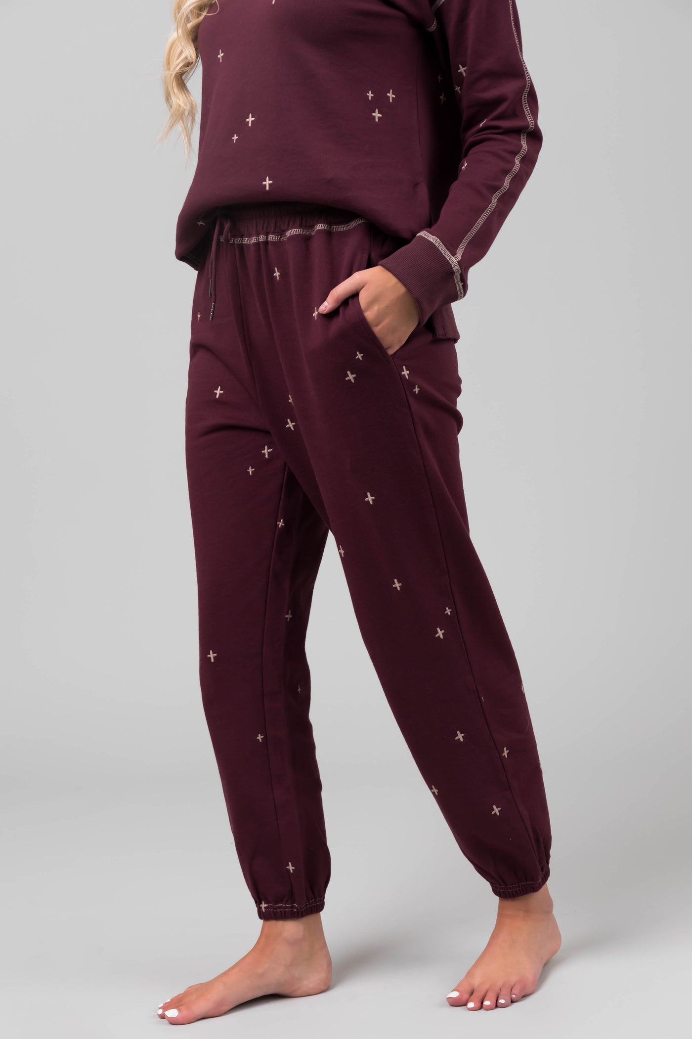 Boysenberry Embroidered Top and Jogger Set
