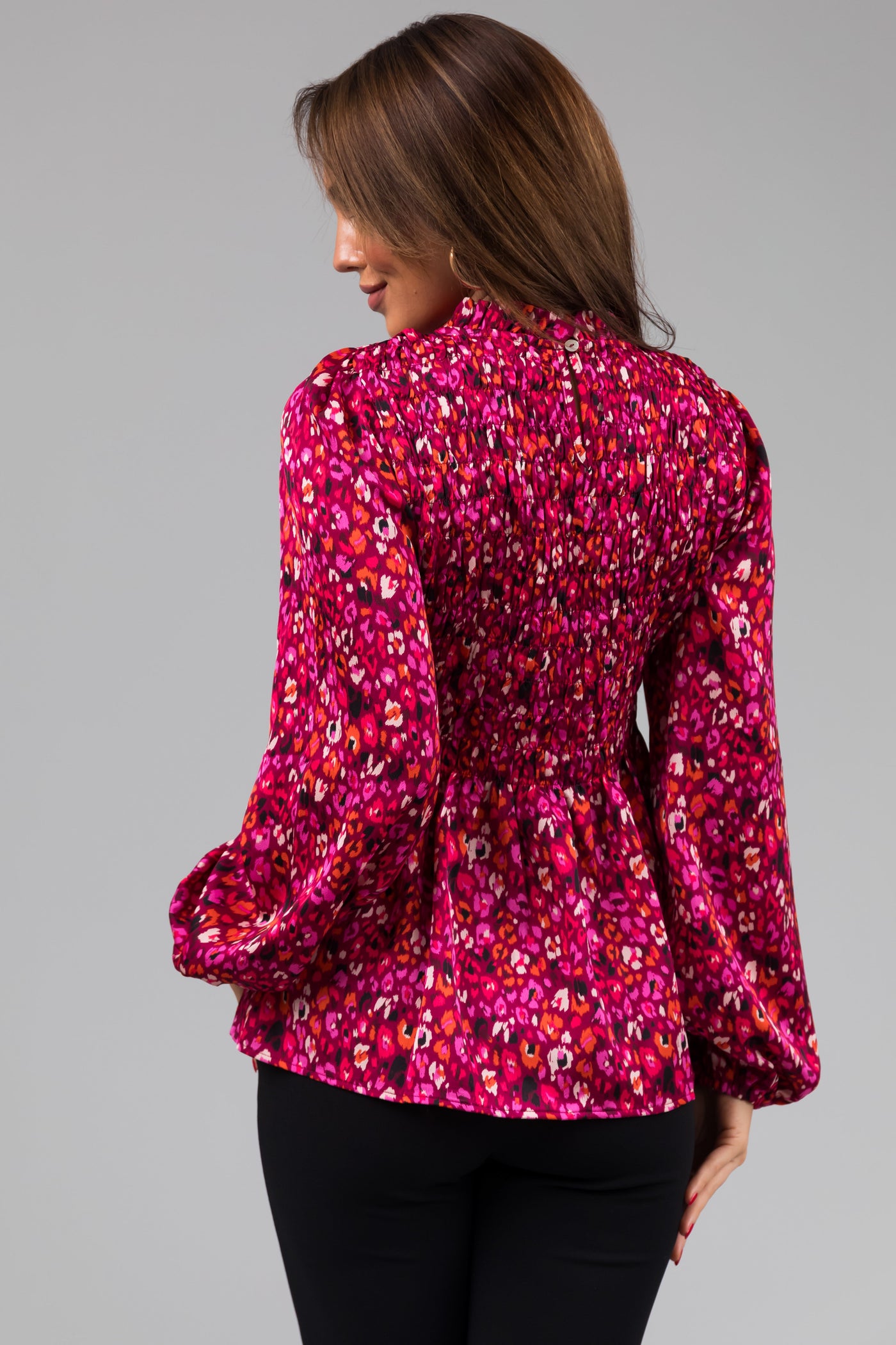 Boysenberry Smocked Bodice Long Sleeve Top