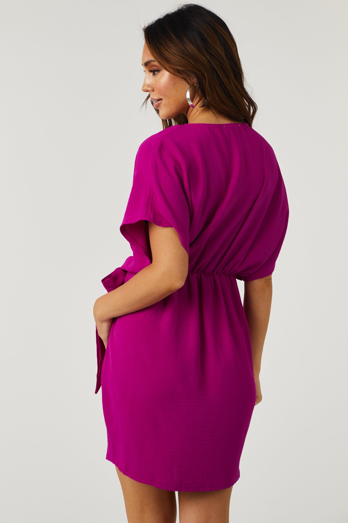 Boysenberry Surplice Dolman Sleeve Mini Dress