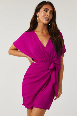Boysenberry Surplice Dolman Sleeve Mini Dress