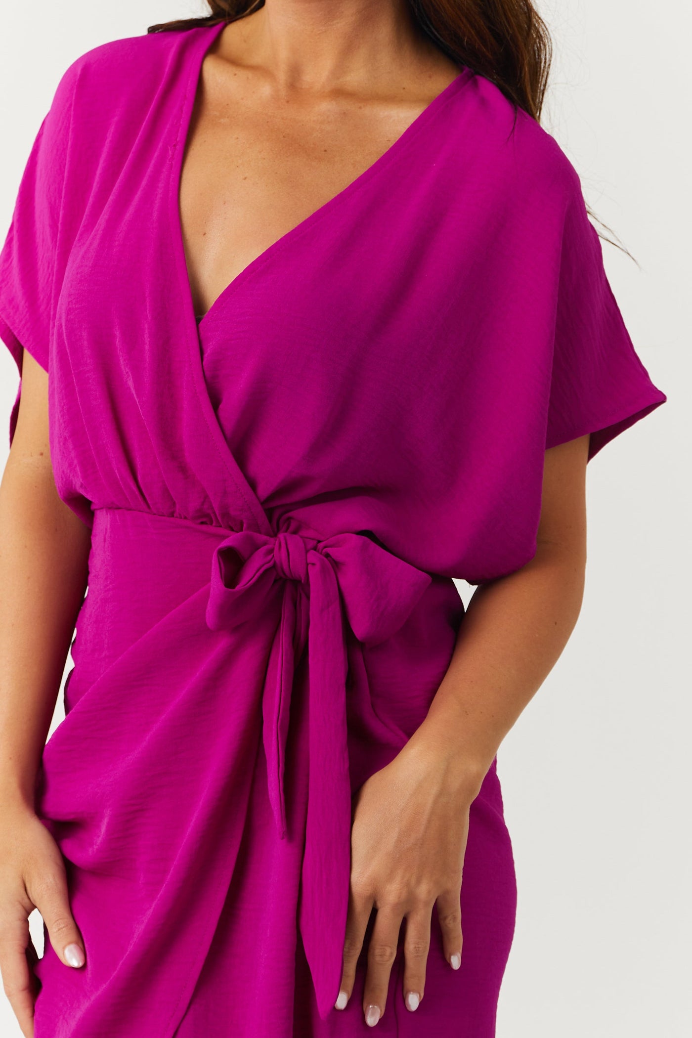 Boysenberry Surplice Dolman Sleeve Mini Dress