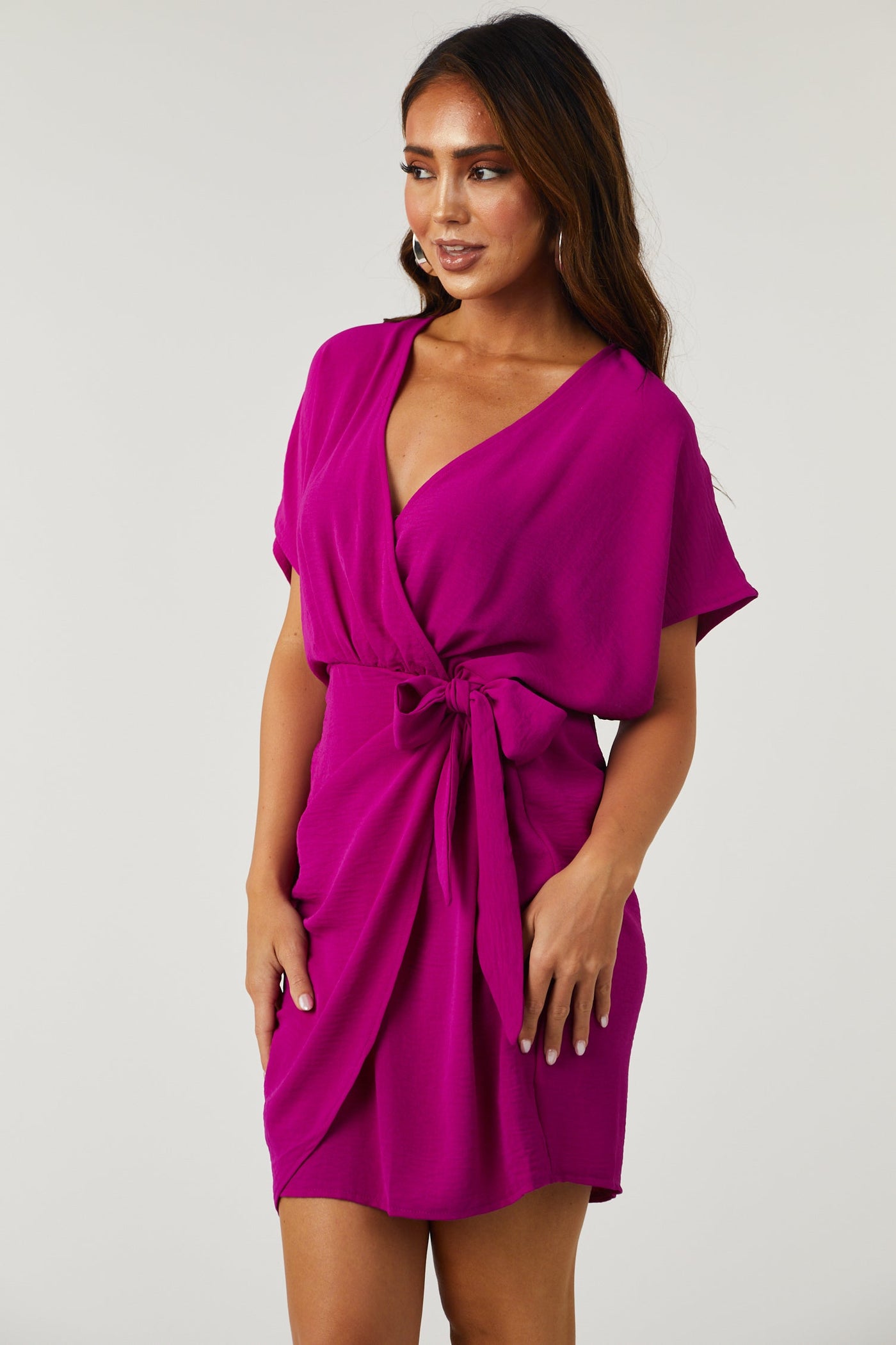 Boysenberry Surplice Dolman Sleeve Mini Dress