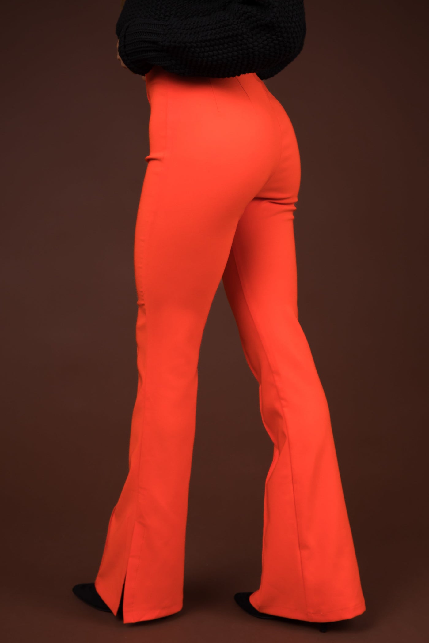 Bright Fire Flare Leg Side Slits Pants