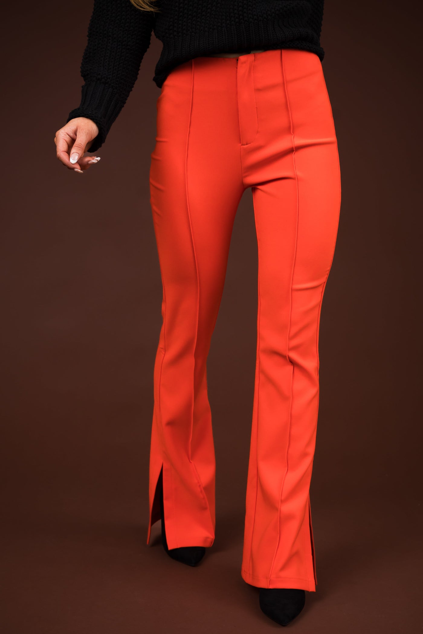 Bright Fire Flare Leg Side Slits Pants