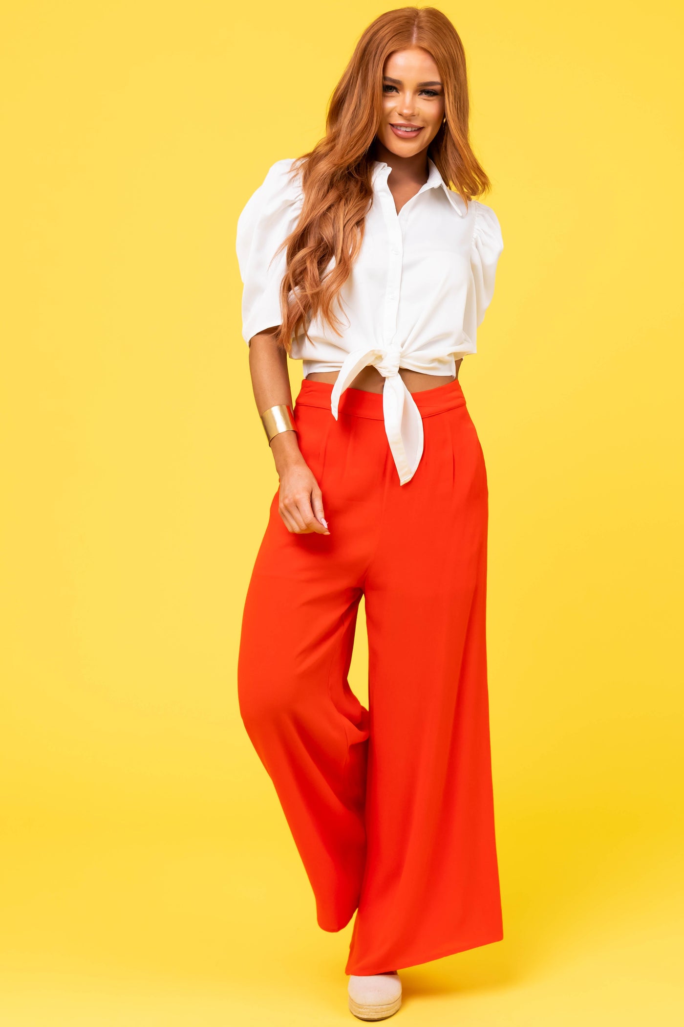 Bright Fire High Waist Wide Leg Pants