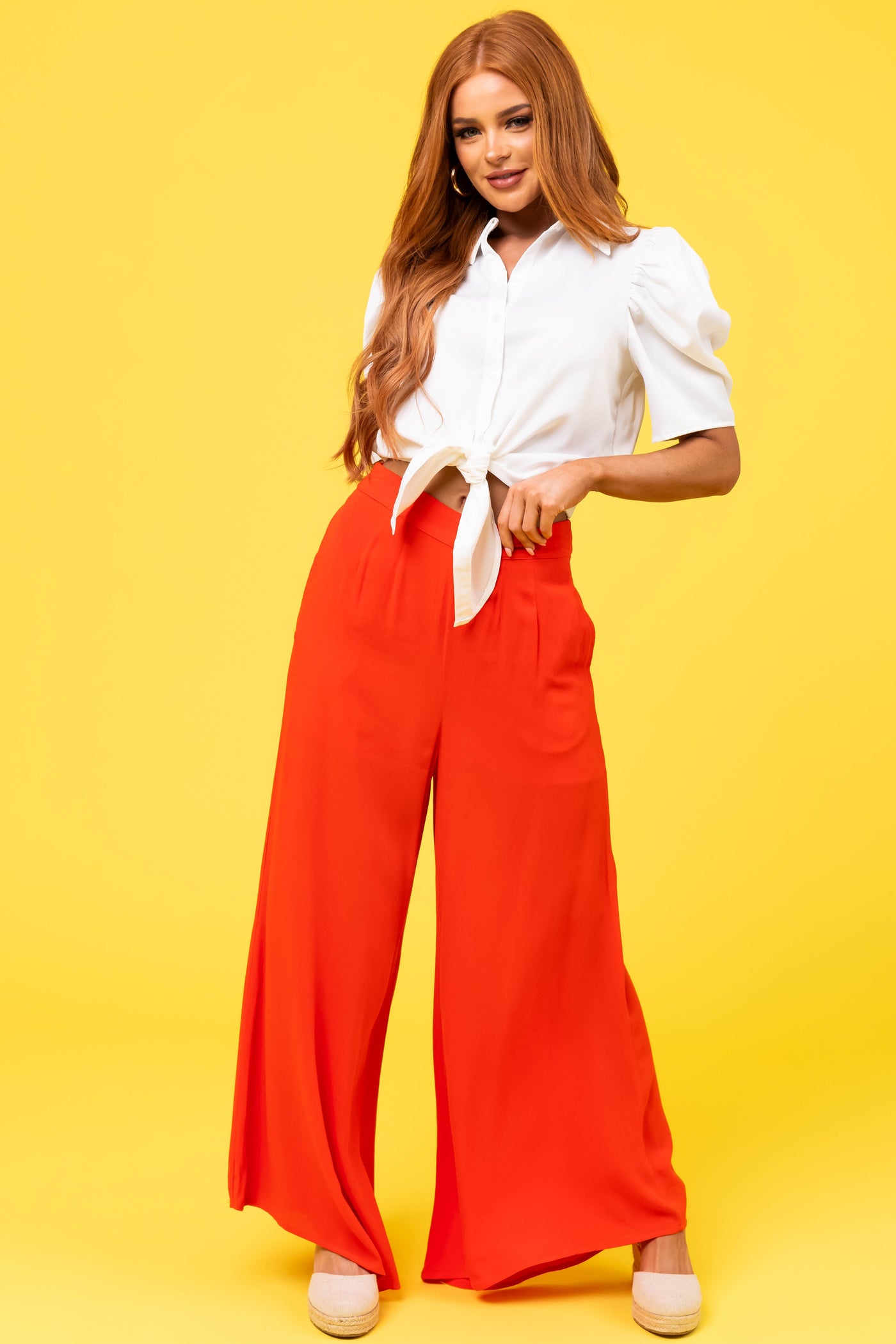 Bright Fire High Waist Wide Leg Pants