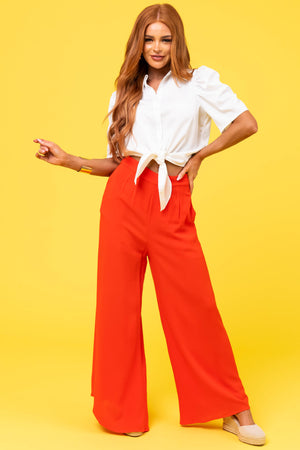 Bright Fire High Waist Wide Leg Pants