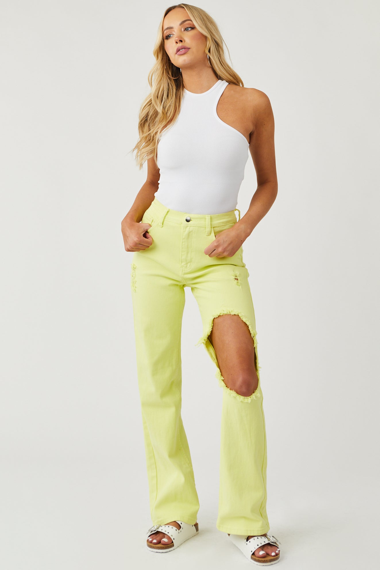 Bright Honeysuckle Distressed Relaxed Jeans