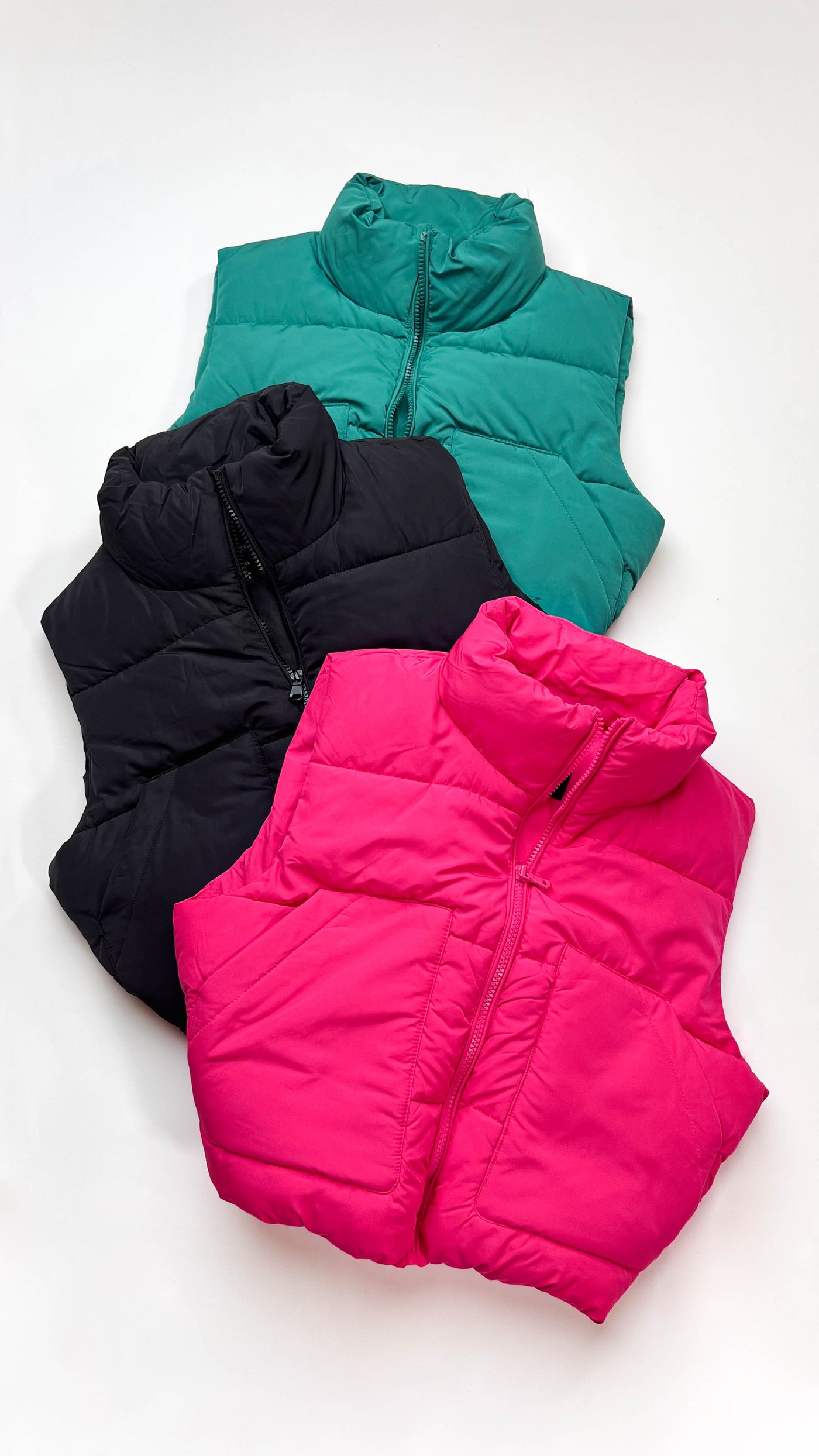 Bright Pine Drawstring Hem Zip Up Puffer Vest