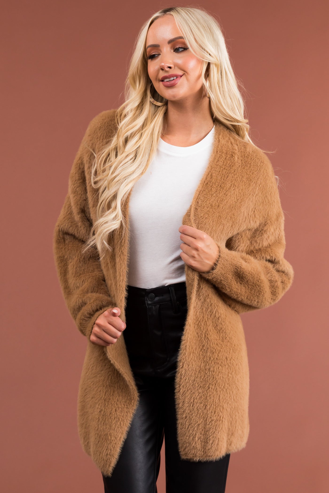 Brown Sugar Faux Fur Open Knit Cardigan