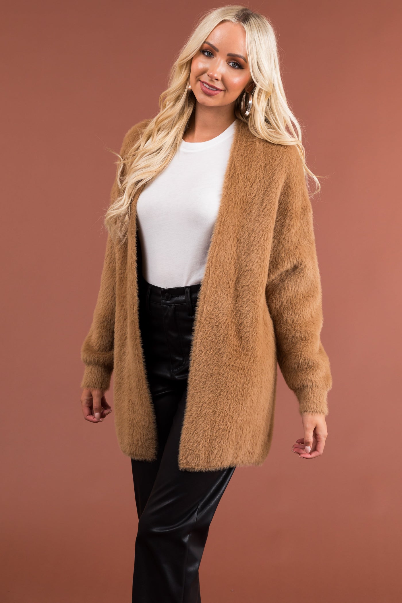 Brown Sugar Faux Fur Open Knit Cardigan