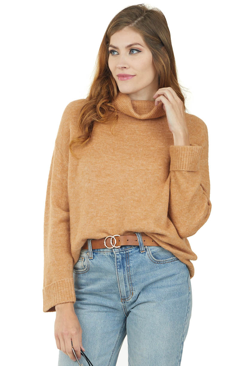 Brown Sugar Neck Long Sleeve Knit Sweater