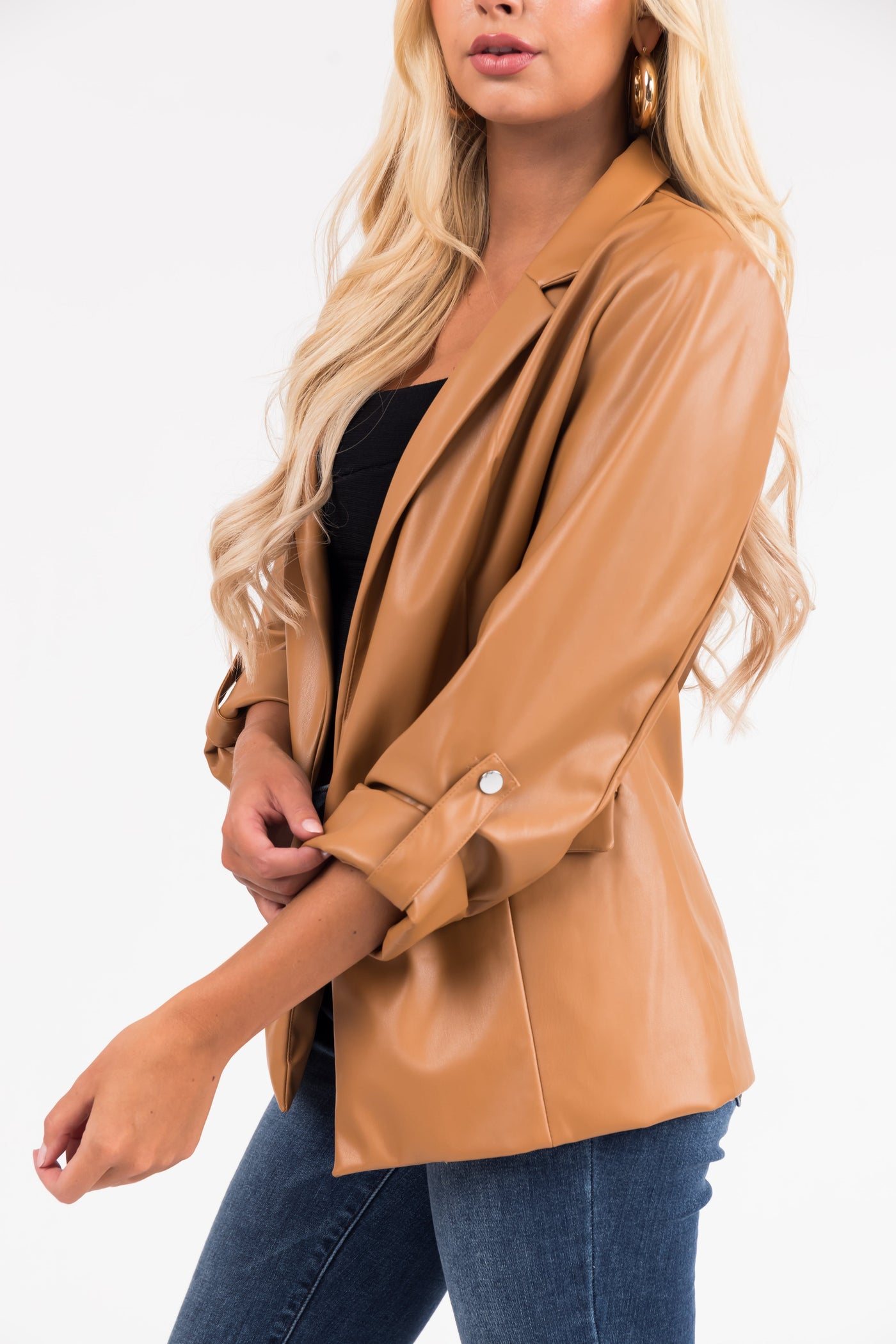 Brown Sugar Roll Up Sleeve Collared Blazer