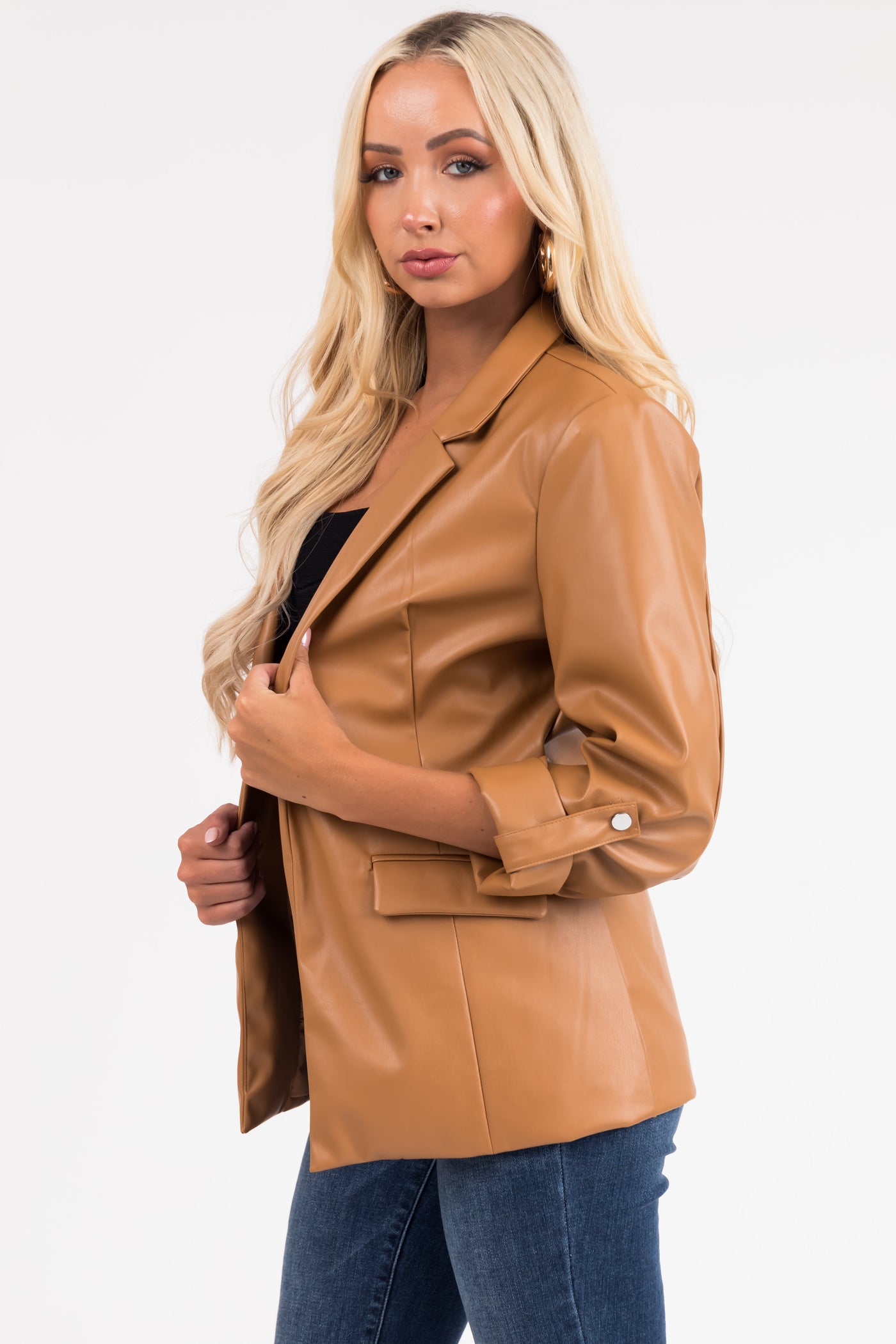 Brown Sugar Roll Up Sleeve Collared Blazer